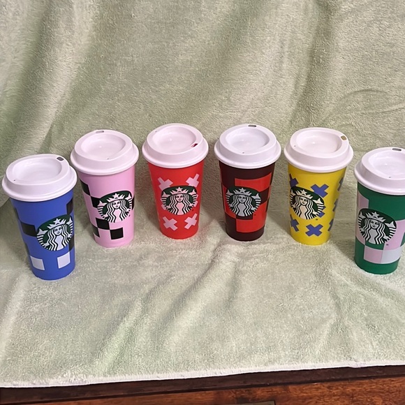 Starbucks BNWT 6 Reusable Hot Cups 16 oz Colors Bring Your Own - Picture 1 of 8